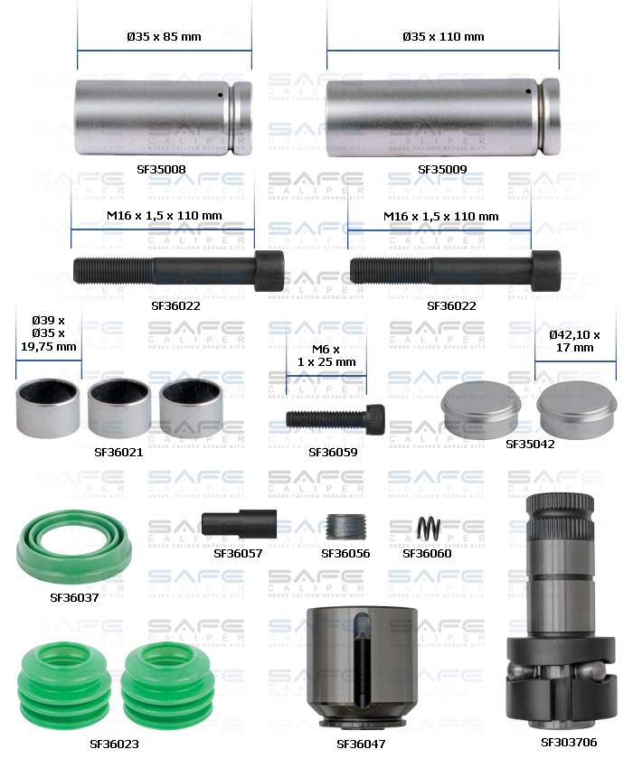 Caliper Guides, Piston & Shaft Repair Kit (Right)