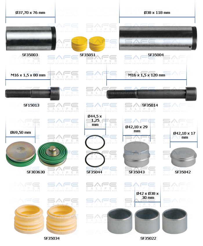 Caliper Guides, Seals & Tappet Repair Kit
